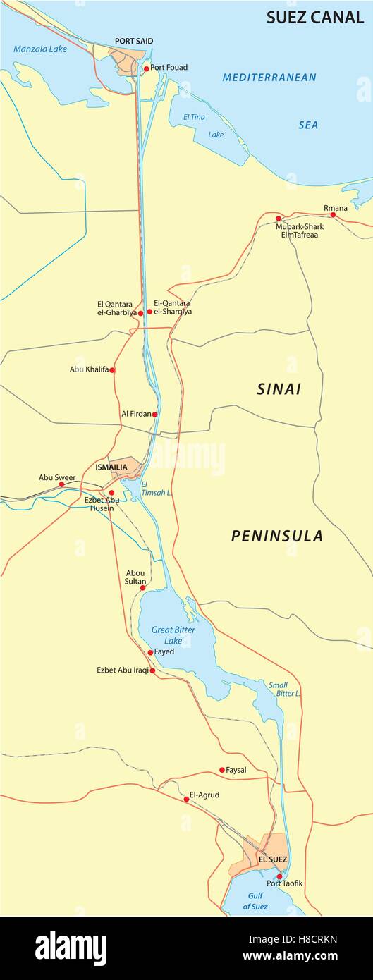 suez canal map Stock Vector