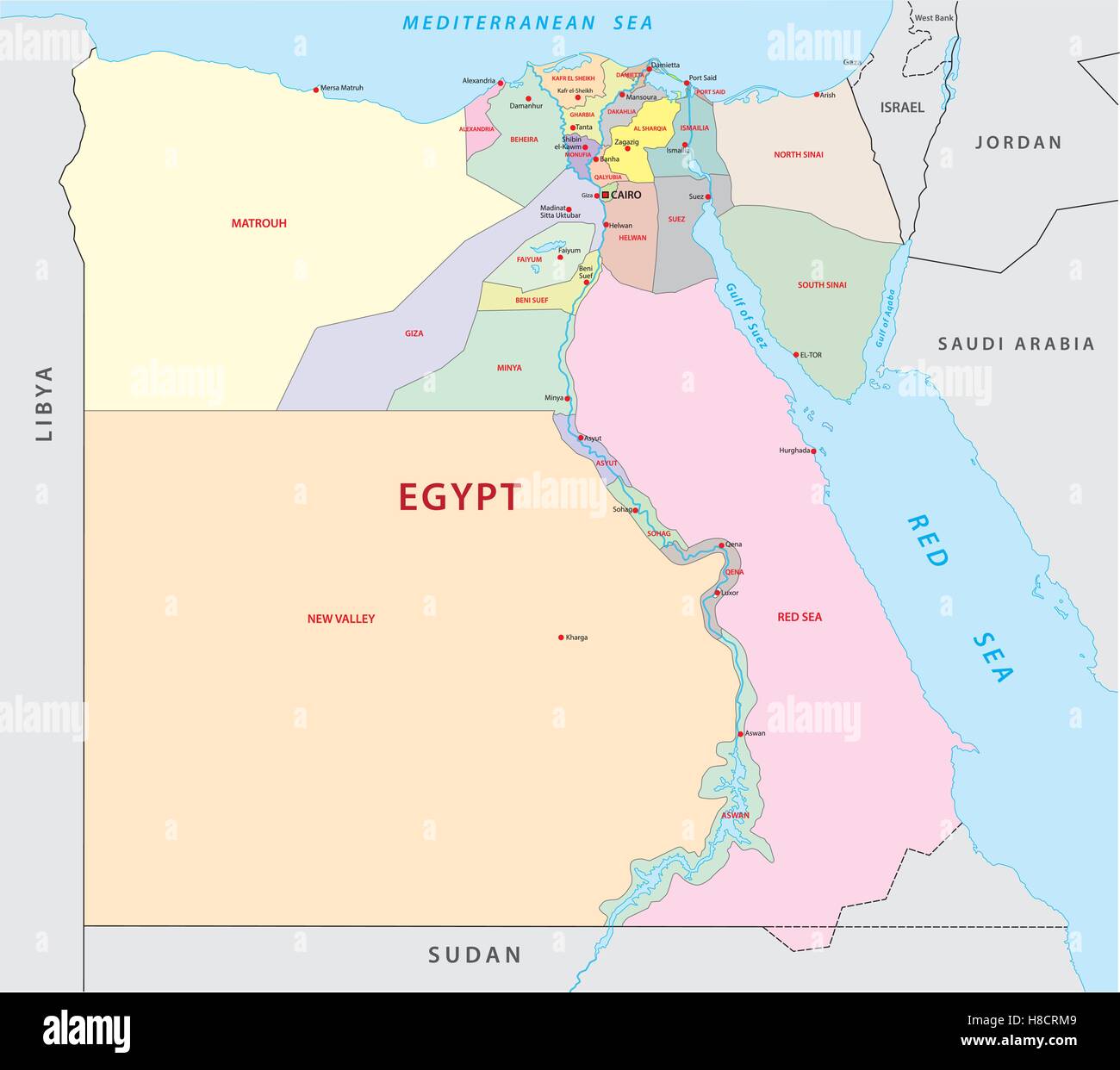 egypt administrative and political map Stock Vector