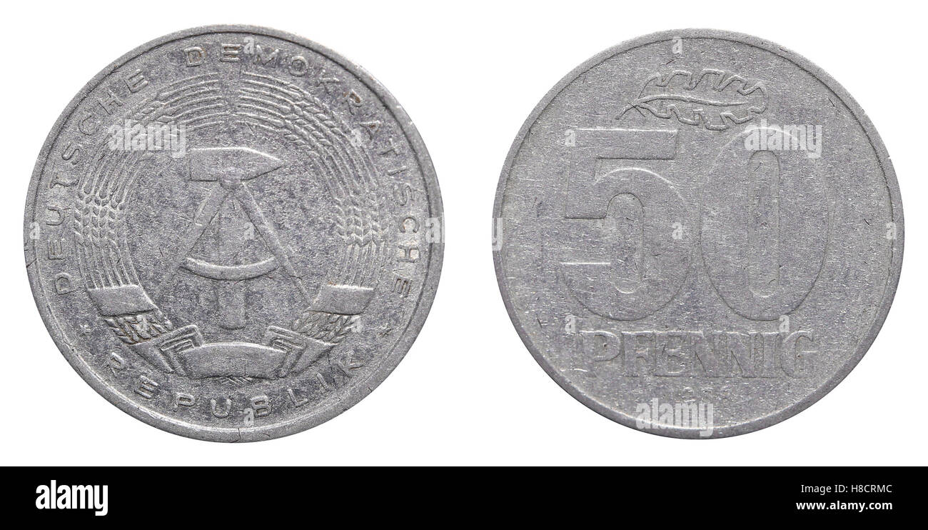 50 Pfennig coin of East German mark. Stock Photo