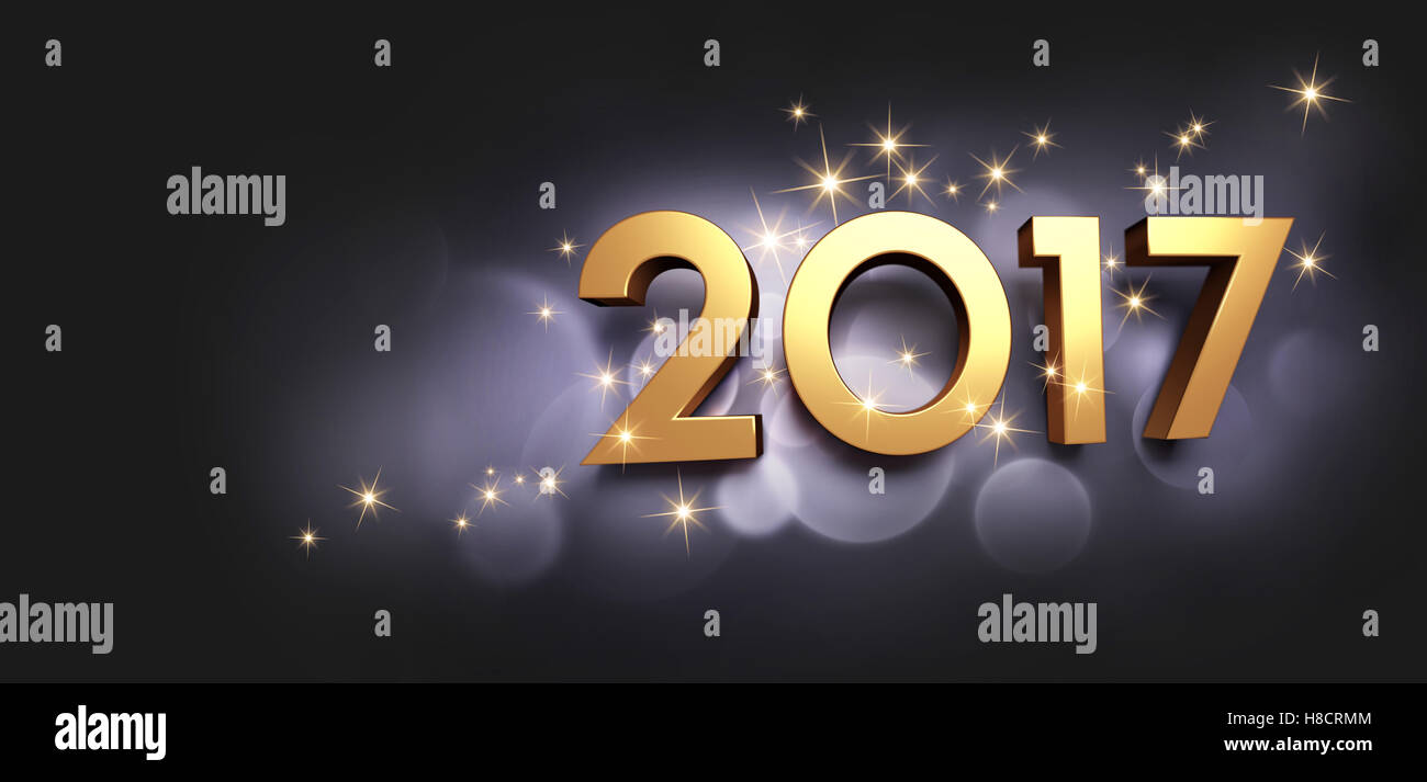 Gold 2017 New Year type on a festive black background - 3D illustration Stock Photo