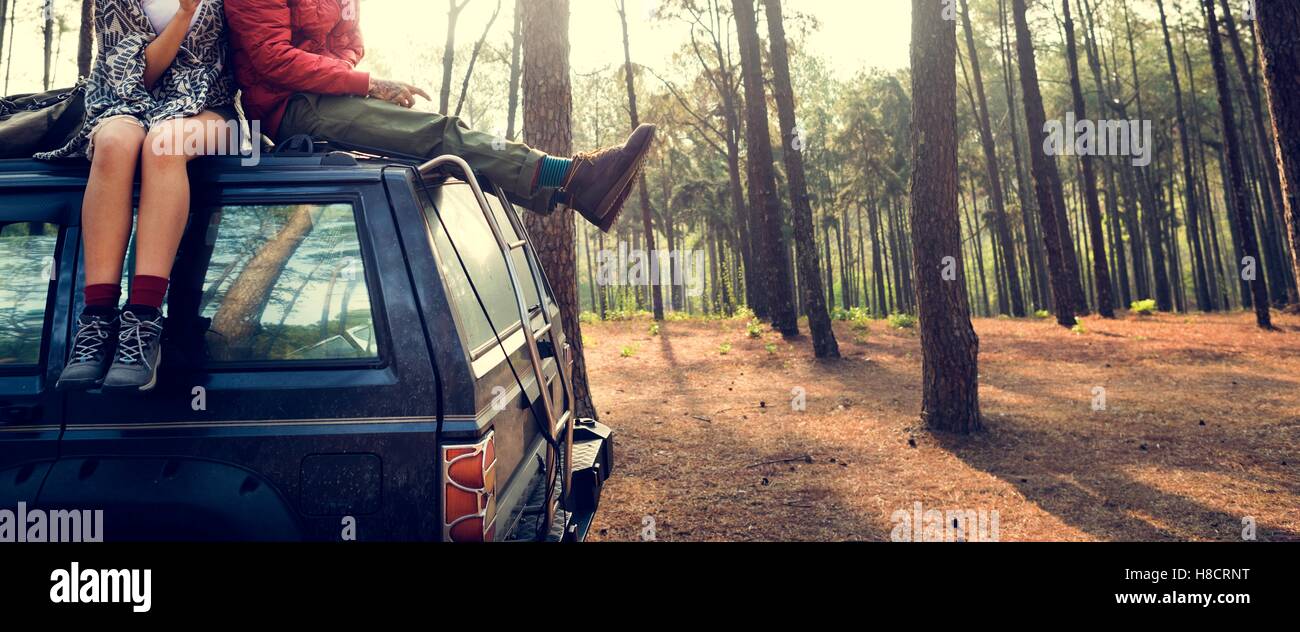 Backpacker Couple Travel Adventure Happiness Concept Stock Photo Alamy