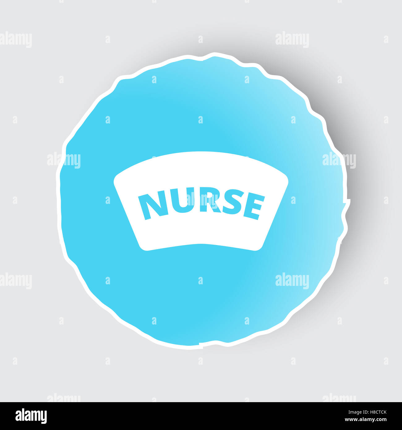 Blue app button with Nurse icon on white. Stock Photo