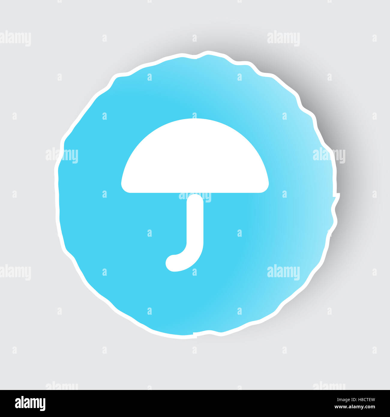 Blue app button with Umbrella icon on white. Stock Photo