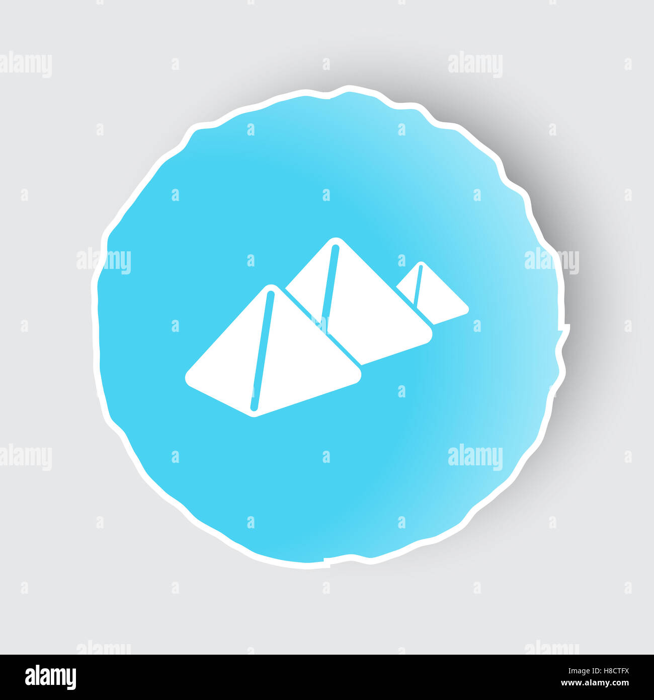 Blue app button with Pyramids icon on white. Stock Photo