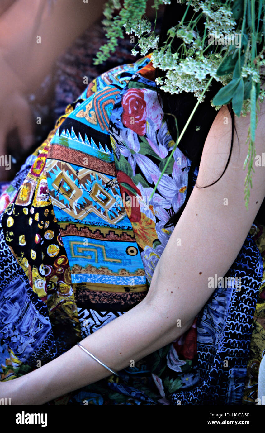 Colored skirt of a young woman at summer festival Stock Photo