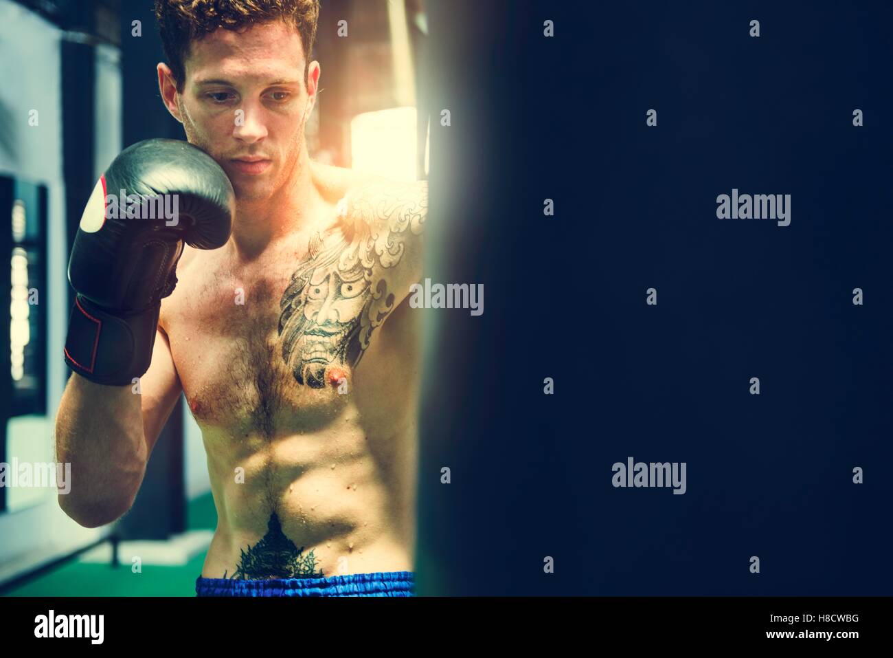 Boxer Punching Bag Training Strength Workout Concept Stock Photo Alamy