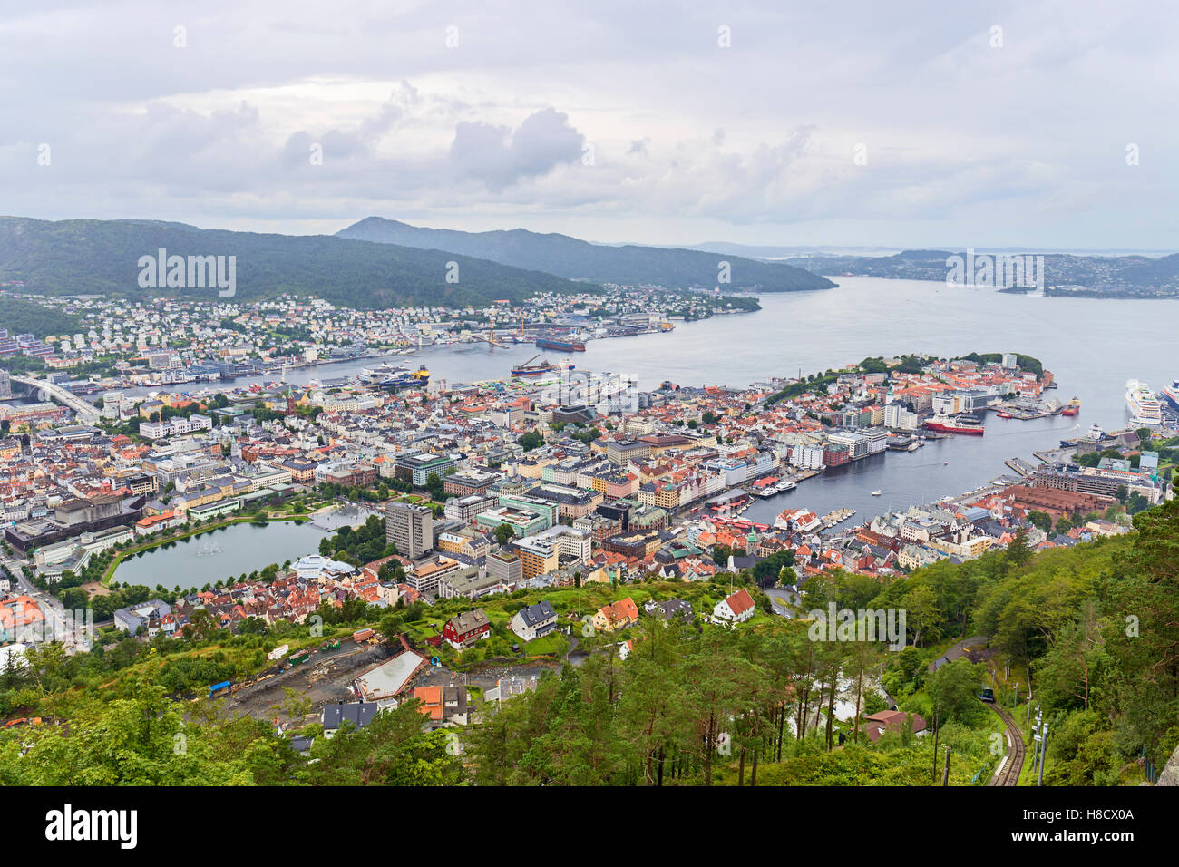 Bergen aerial view from Ulriken, Norway Stock Photo