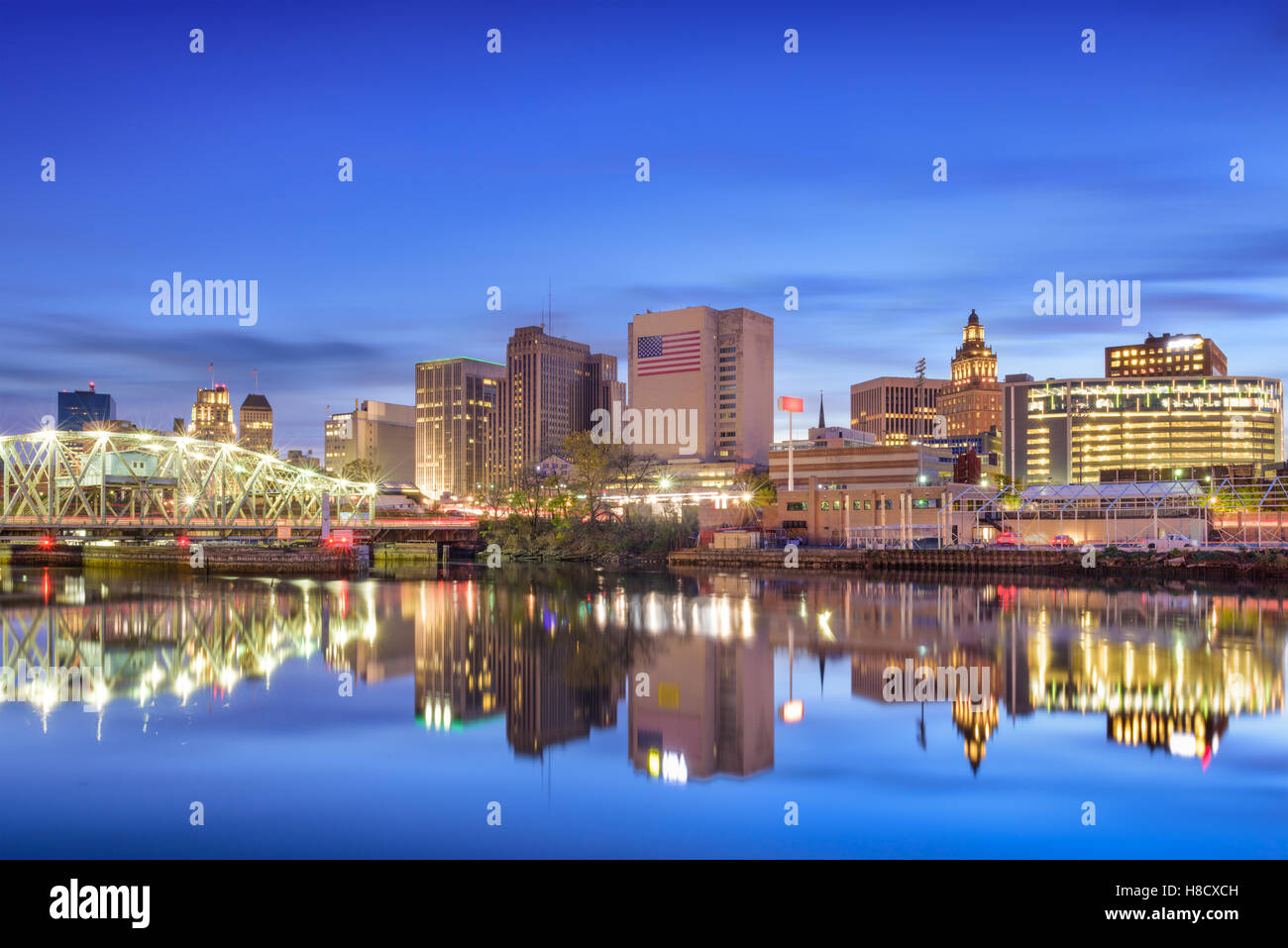 Newark, New Jersey, USA skyline on the Passaic River. Stock Photo