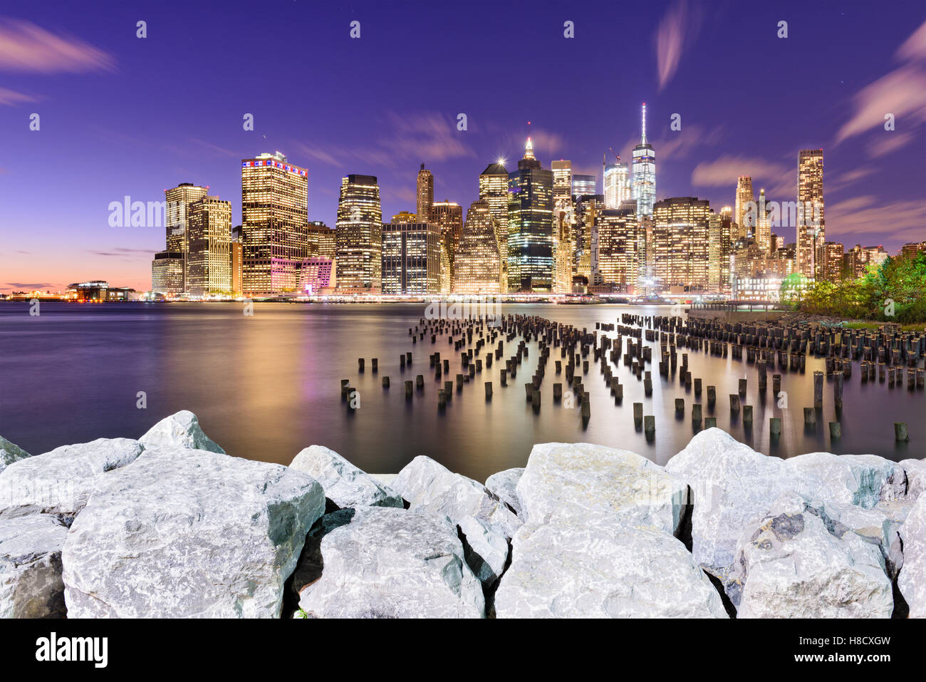 New York City downtown skyline on the East River Stock Photo - Alamy