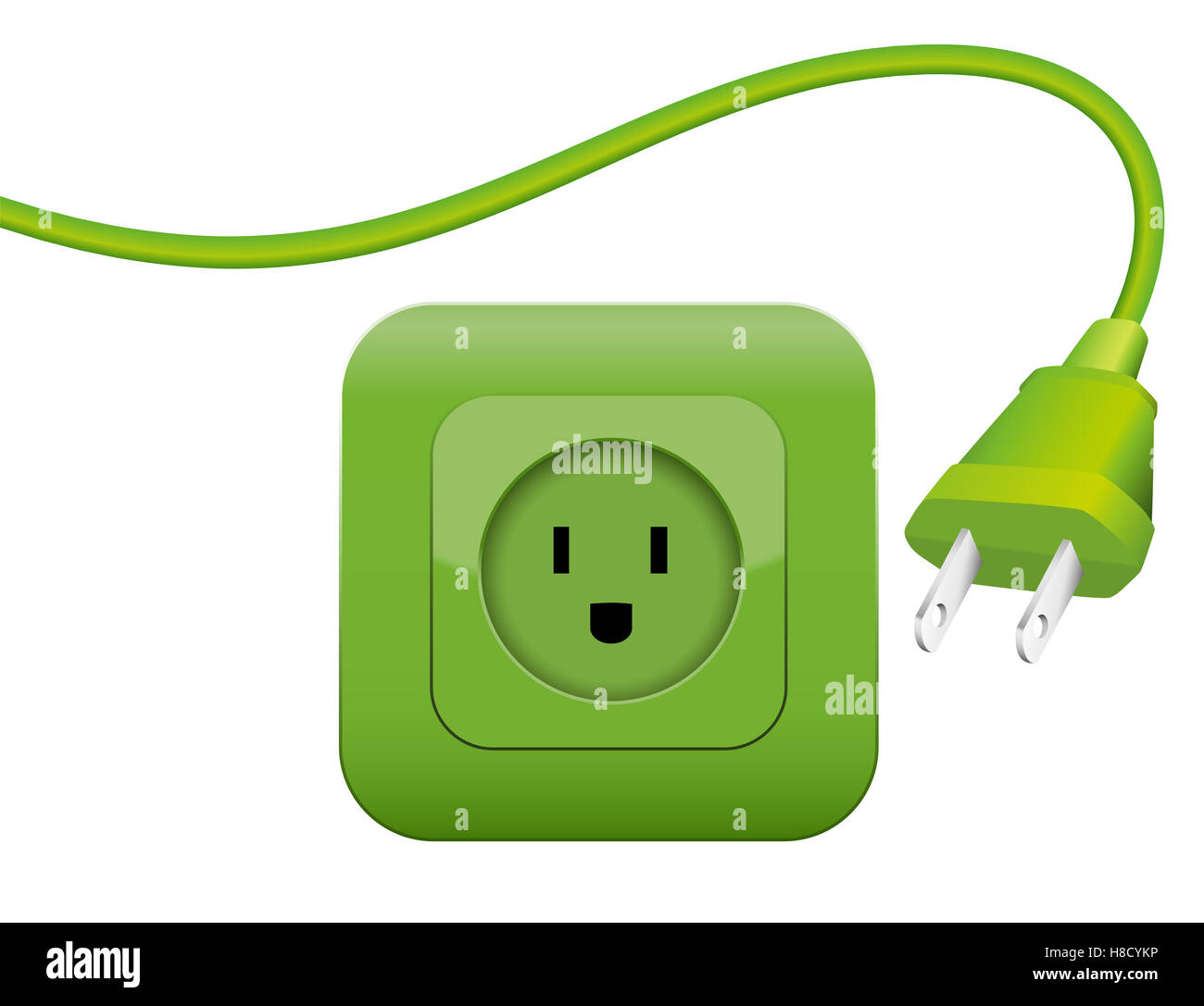 Green plug and socket - clean eco power - green energy - NEMA connector system. Stock Photo
