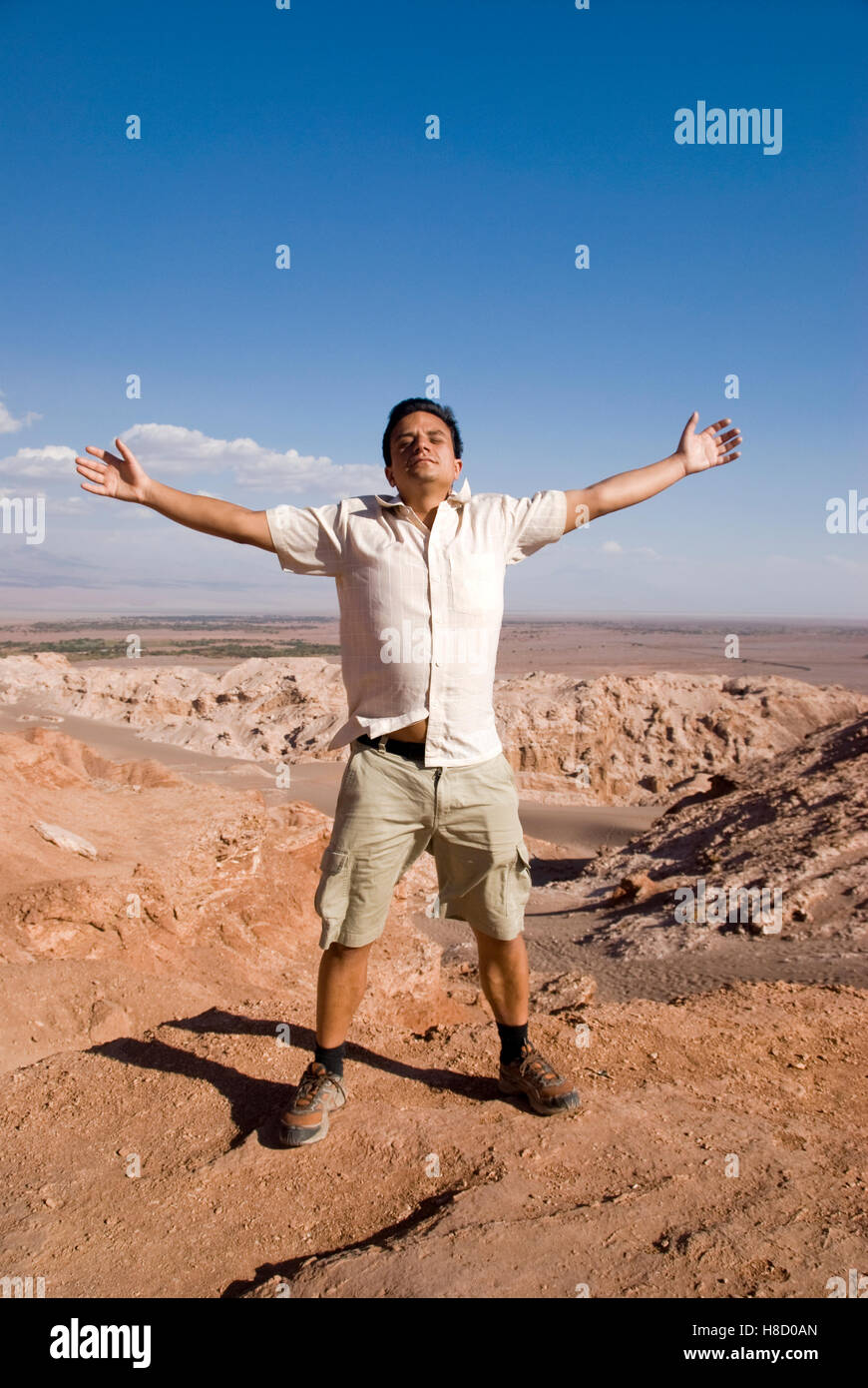 Young man enjoying the Atacama Desert, Chile, South America Stock Photo