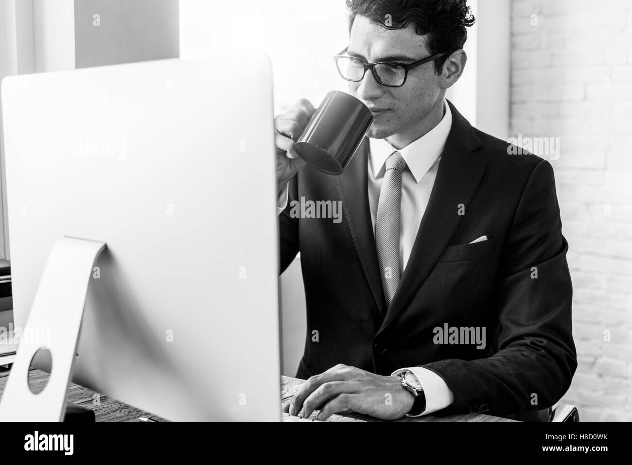 Business Man Drinking Coffee Office Concept Stock Photo