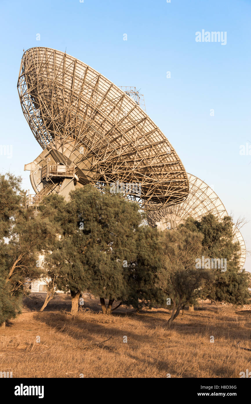 image of large parabolic satellite dish space technology receivers Stock Photo