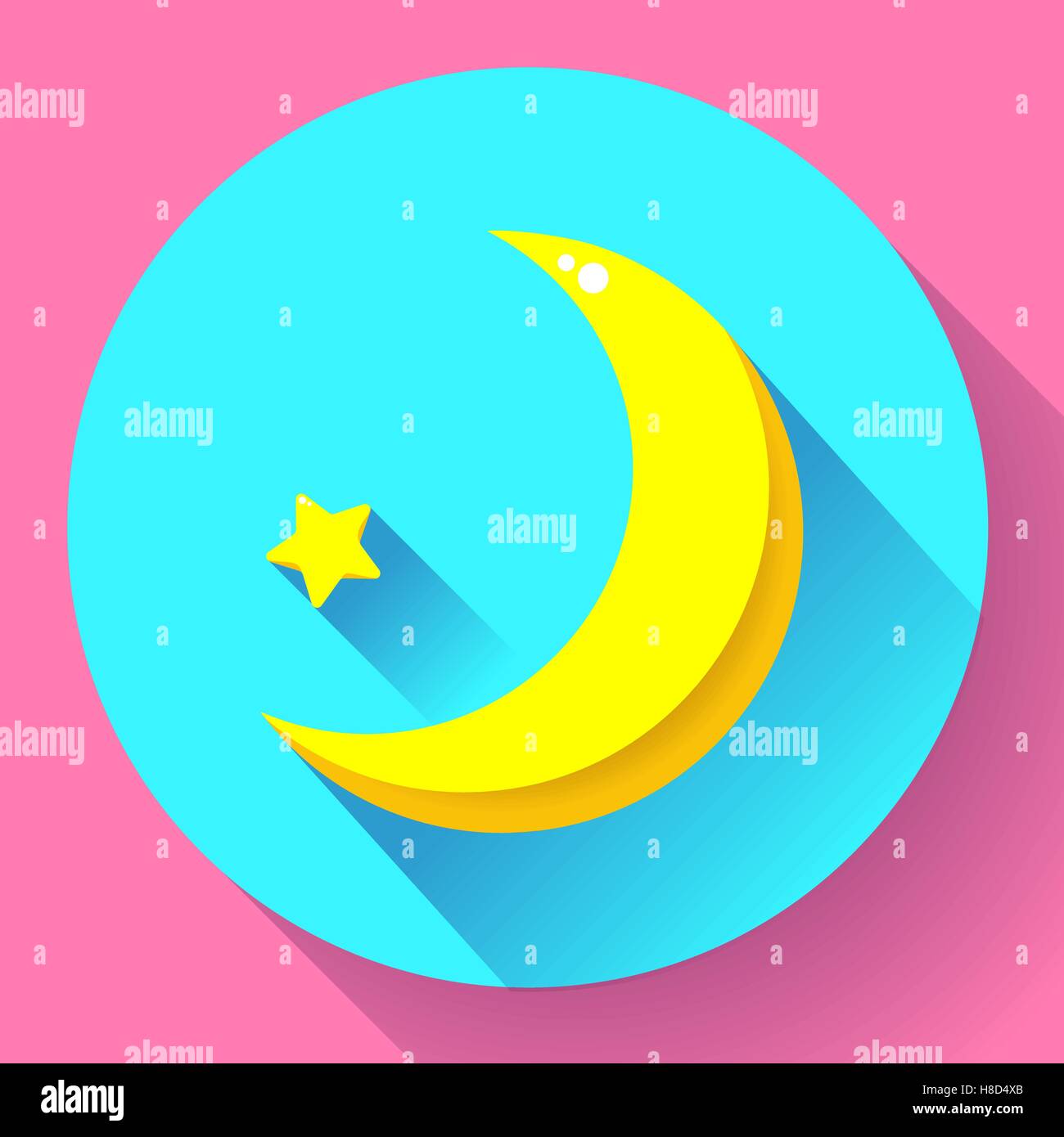 Moon and stars at night - Vector icon. Flat design style. Stock Vector