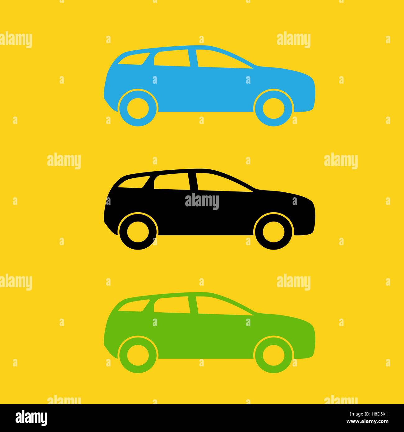 Set of Colorful Car silhouette. Vector Illustration. Stock Vector