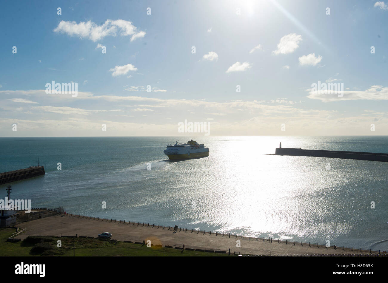 View over Newhaven harbour and beach from the Fort east Sussex UK Stock Photo
