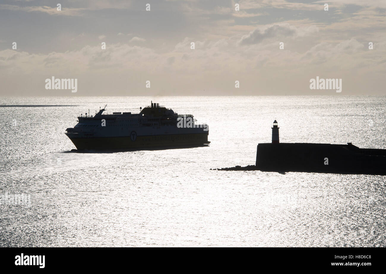 Transmanche Ferry Cote d'Albatre leaves Newhaven harbour East Sussex UK Stock Photo