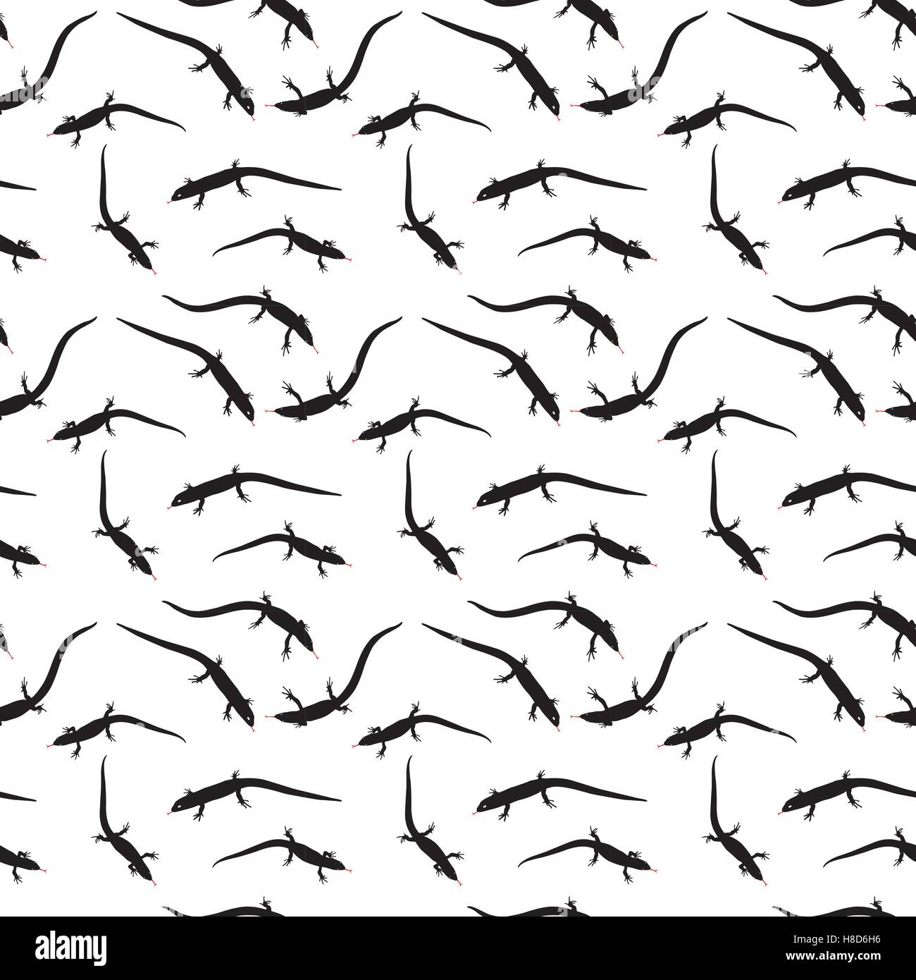 Seamless Pattern of Black and white silhouette  Lizard. Vector Stock Vector