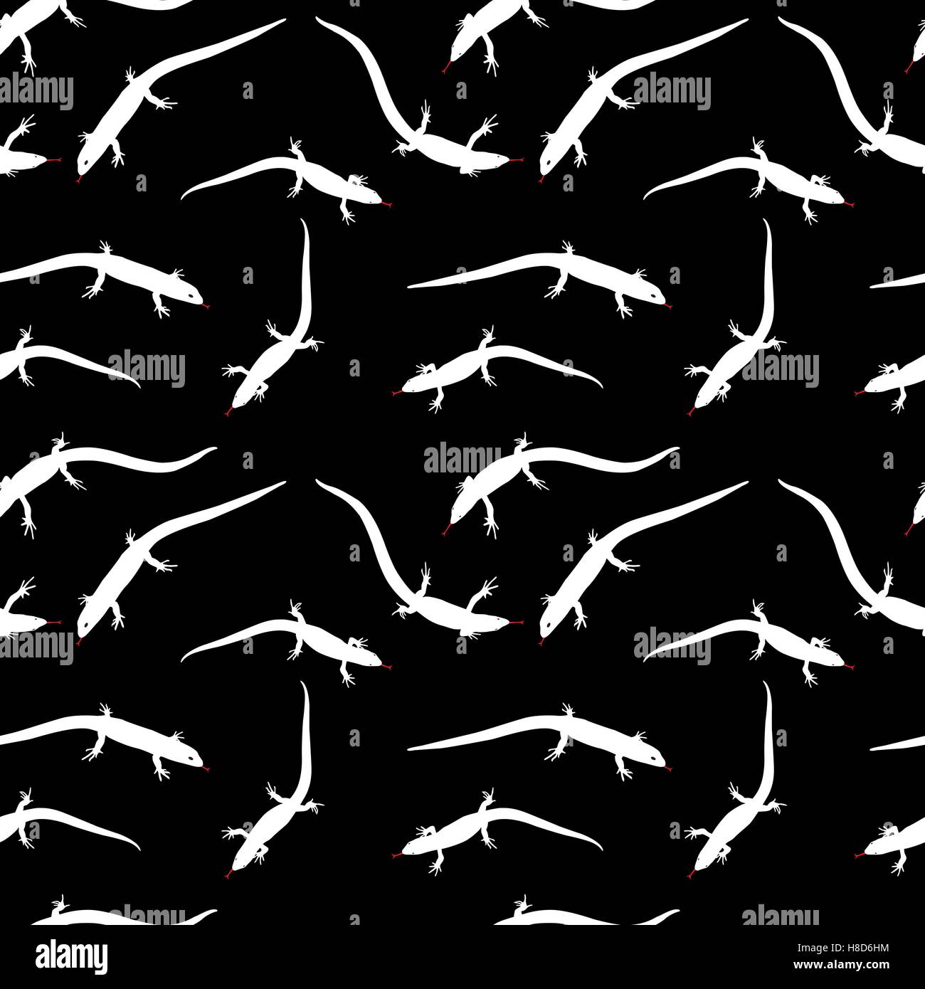 Seamless Pattern of Black and white silhouette  Lizard. Vector Stock Vector