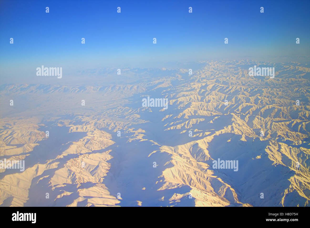 Parallel Mountain Ridges Flight over Pamir and Tien Shan 1. Air travel. Visible deep mountain ...