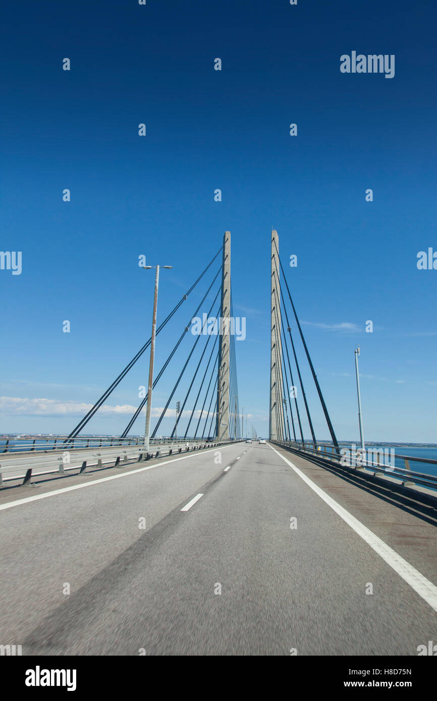 Öresund / Øresund Bridge, double-track railway and dual carriageway bridge-tunnel between Denmark and Sweden, Scandinavia Stock Photo