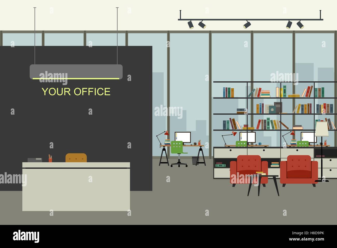 Modern office interior in flat style. Stock Vector