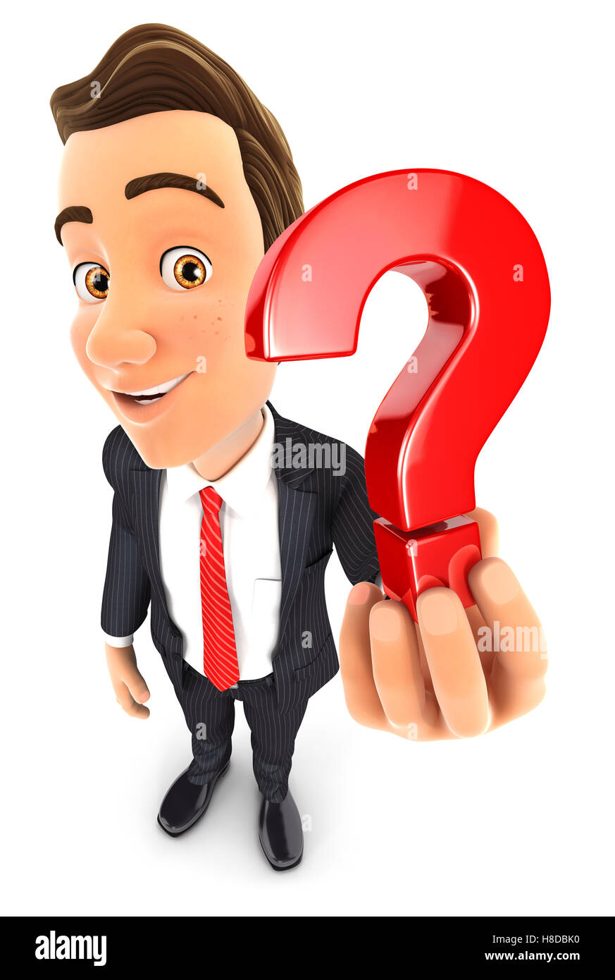 3d businessman holding a question mark icon, illustration with isolated ...