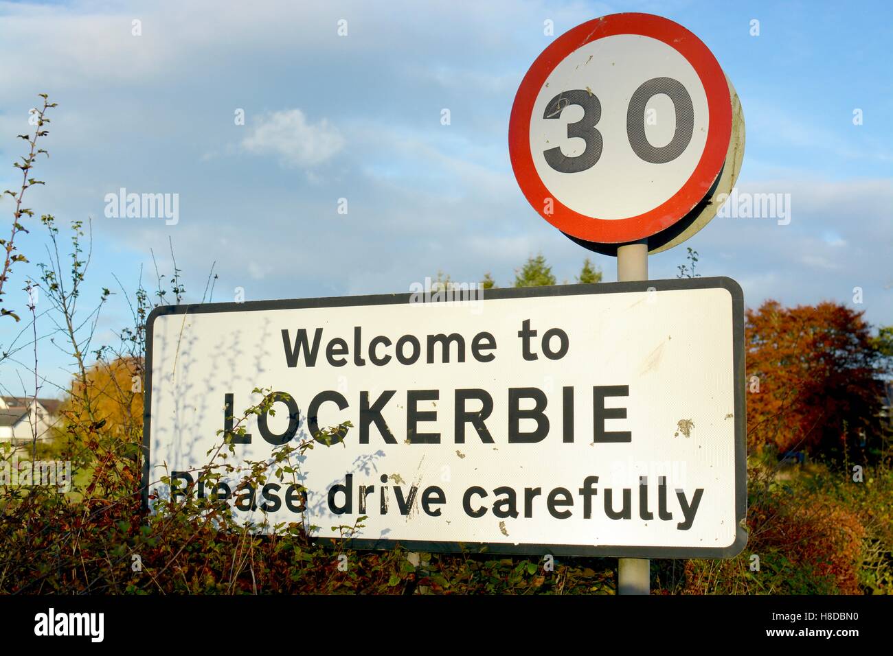 to Lockerbie road sign Stock Photo Alamy
