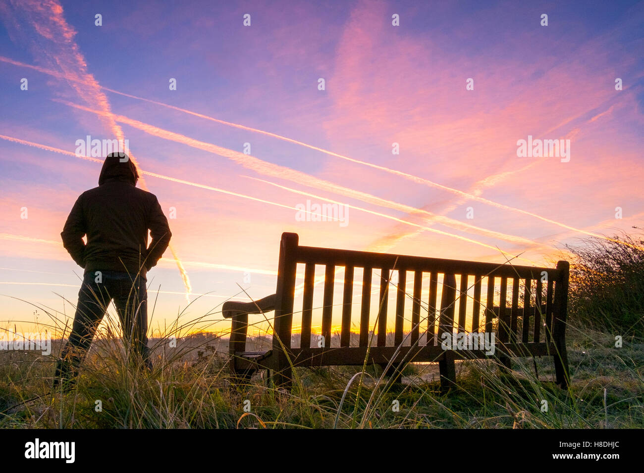 Marshside, Merseyside, UK. 11th November, 2016. UK Weather: Sunrise,  11th Nov 2016.  A beautiful dawn breaks over the natural saltmarshes of Marshide near Southport, Merseyside.  This stunning local viewpoint is home to many of the migratory birds over the winter months.  Credit:  Cernan Elias/Alamy Live News Stock Photo