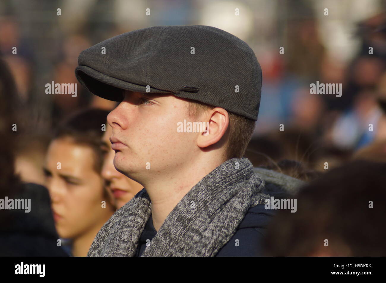London, England. 11 November 2016. The Royal British Legion marks Remembrance Day in Trafalgar Square, London,  with SILENCE IN THE SQUARE featuring Ben Shephard,  Dave Arch and Tommy Blaize from STRICTLY COME DANCING, Sophie Thompson and Charlie Clements from EASTENDERS, VOX FORTURA from BRITAIN'S GOT TALENT, soprano Laura Wright and tenor Russell Watson. Credit:  Peter Hogan/Alamy Live News Stock Photo