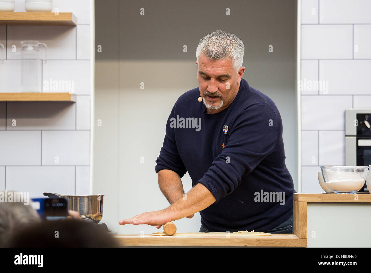 Paul Hollywood gives a cooking demo at the BBC Good Food Show at Olympia London. Stock Photo