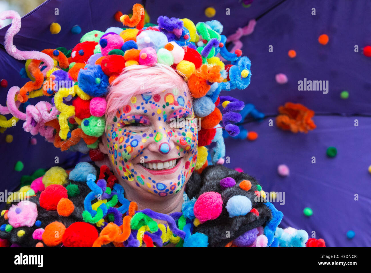 Düsseldorf, Germany, 11 November 2016. Colourful costumes of carnival