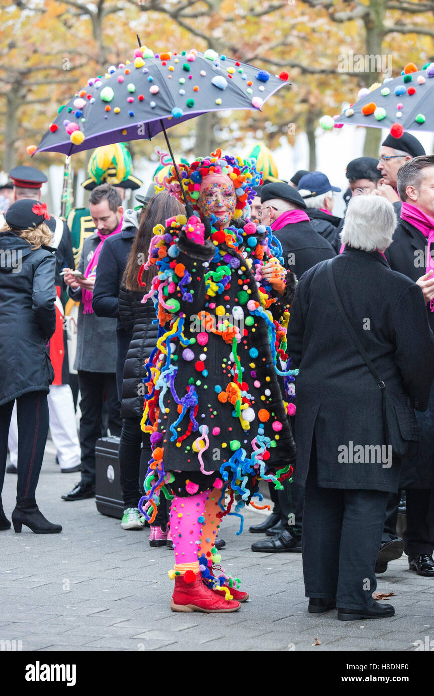 Düsseldorf, Germany, 11 November 2016. Colourful costumes of carnival