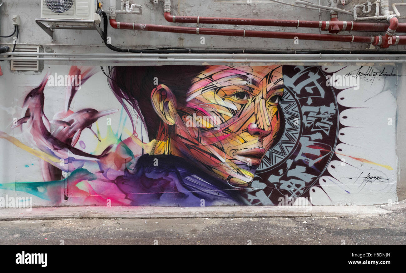 Hong Kong, Hong Kong S.A.R, China. 10th Nov, 2016. Wall painting by Parisian street artist Alexandre Monteiro aka Hopare of Hong Kong actress and canto pop star Niki Chow .''Walls of Change'' street art in Hong Kong painted ahead of the The 'Hope for Wildlife' Gala Dinner to raise awareness for the plight of endangered animals the world over.Sai Yin Pun Hong Kong.10th November 2016. Photo by Jayne Russell. © Jayne Russell/ZUMA Wire/Alamy Live News Stock Photo