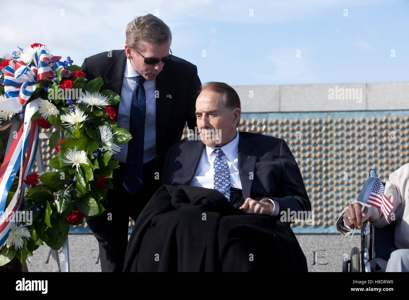 Washington, DC USA, 11th, November 2016: World War II Veterans and families gather at National World War II Memorial to remember and honor those who served in battle for Veterans Day. Pictured: Former US Senator Bob Dole. Credit:  B Christopher/Alamy Live News Stock Photo