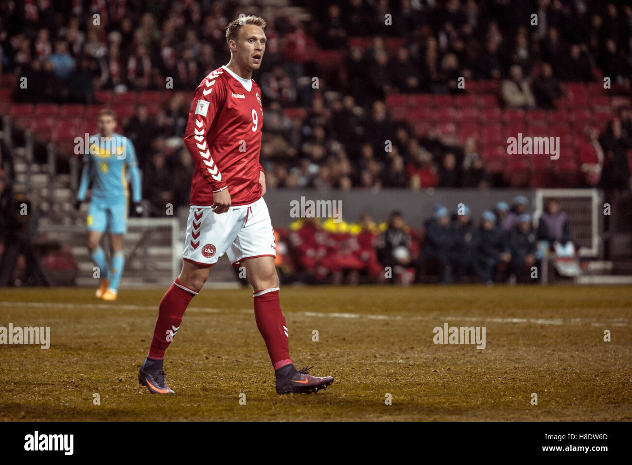 Copenhagen, Denmark. 11th Nov, 2016. Denmark, Copenhagen, November 11th 2016. Nicolai Jorgensen (Nicolai Jørgensen (9) of Denmark during the World Cup Qualifying match between Denmark and Armenia in Telia Parken. Credit:  Samy Khabthani/Alamy Live News Stock Photo