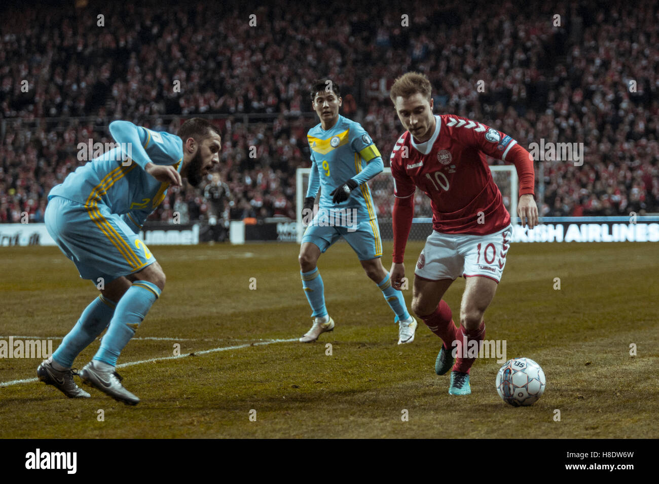 Copenhagen, Denmark. 11th Nov, 2016. Denmark, Copenhagen, November 11th 2016. Christian Eriksen (10) of Denmark seen goal during the World Cup Qualifying match between Denmark and Kazakhstan in Telia Parken. Credit:  Samy Khabthani/Alamy Live News Stock Photo