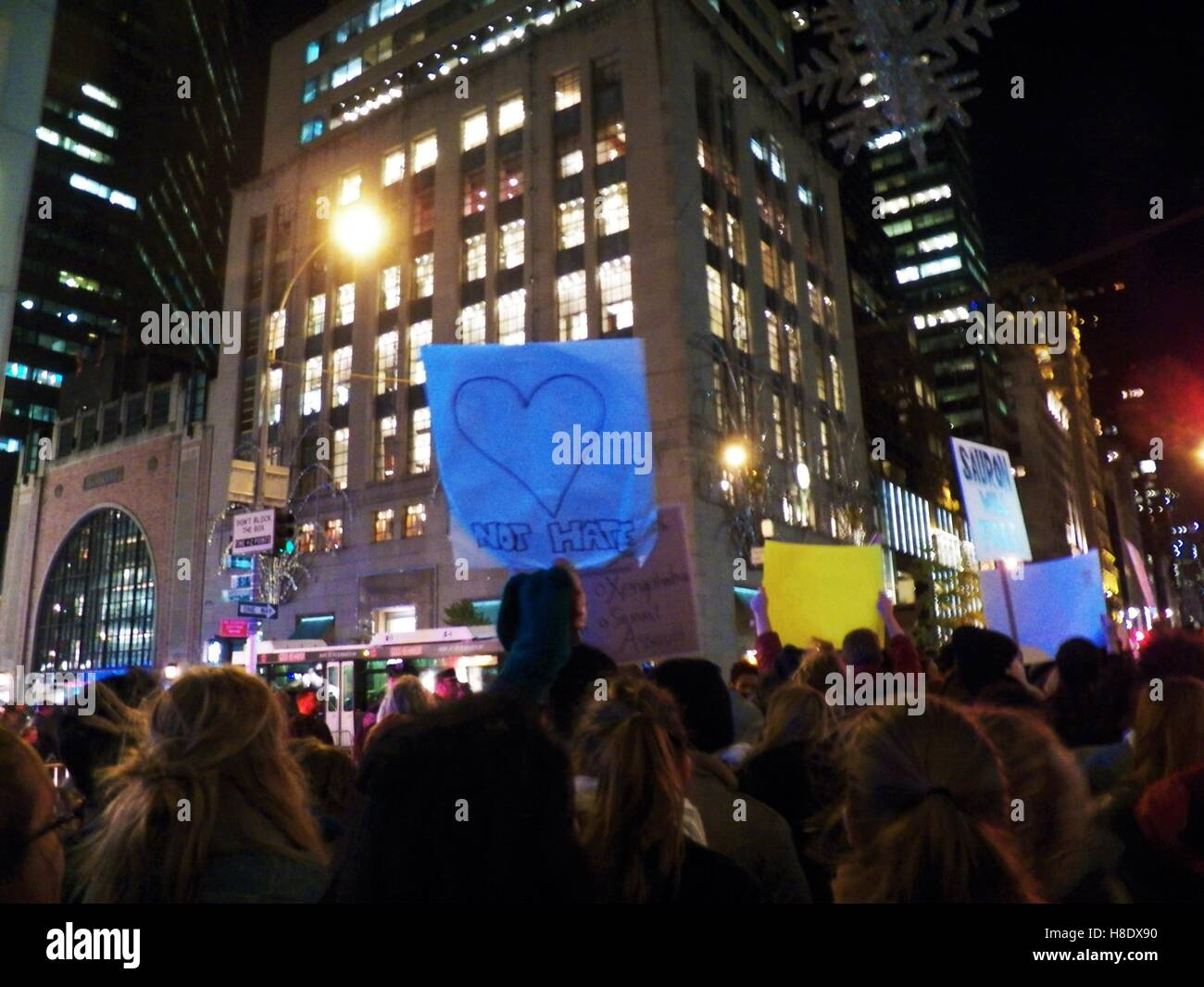New York, USA. 11th November, 2016. New York Anti-Trump Protest (Night 3) Credit:  Mark Apollo/Alamy Live News Stock Photo