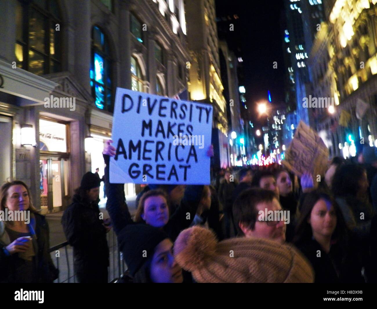 New York, USA. 11th November, 2016. New York Anti-Trump Protest (Night 3) Credit:  Mark Apollo/Alamy Live News Stock Photo
