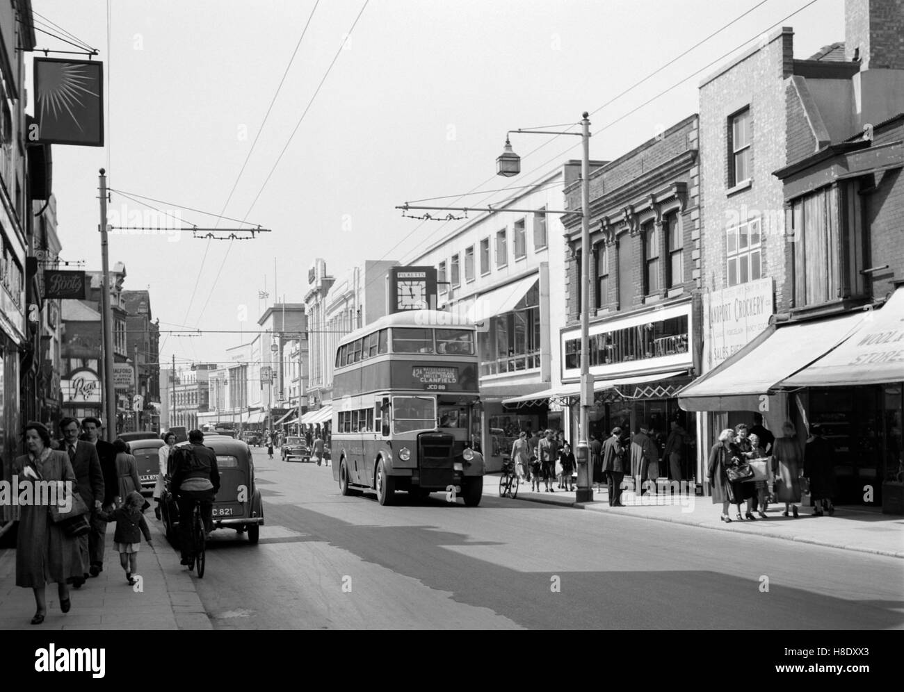 a view down commercial road in portsmouth during the 1950s england uk