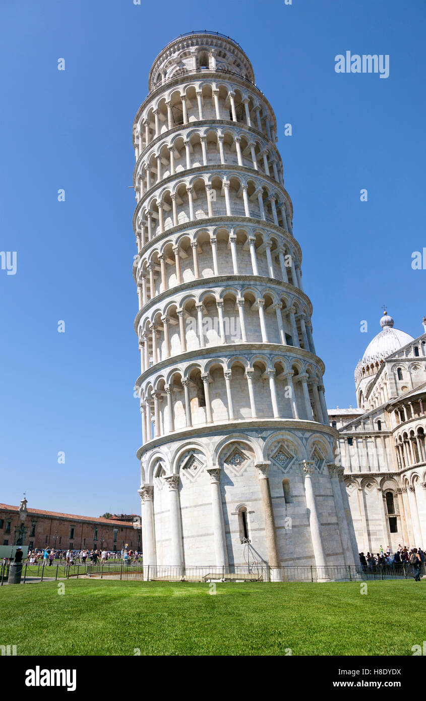 View of Leaning tower and the Basilica Piazza dei miracoli in Pisa town, Italy Stock Photo