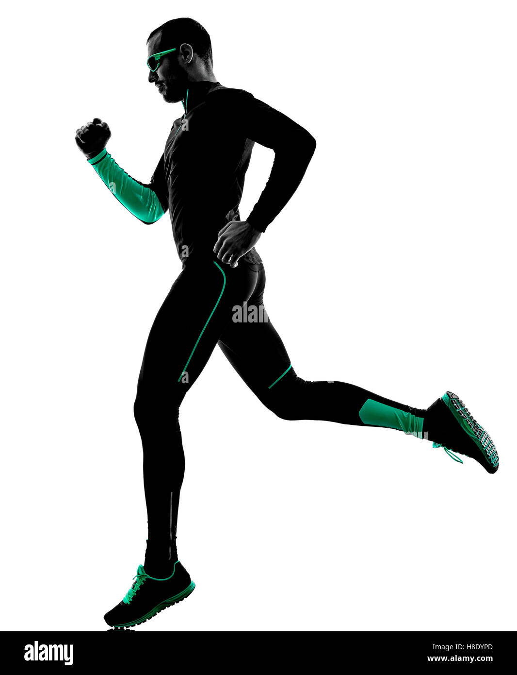 Runner Man one man runner jogger running jogging in silhouette isolated on white ...