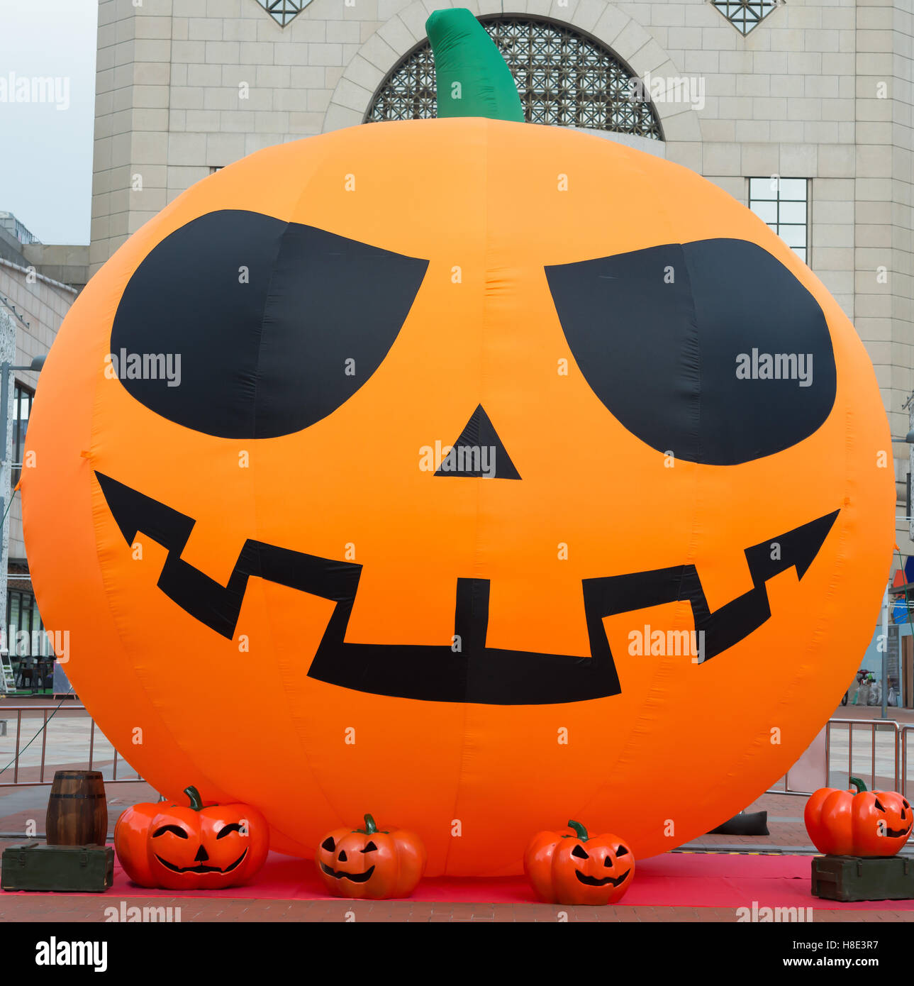 halloween pumpkin with scary face Jack O' Lantern in outdoor Stock ...
