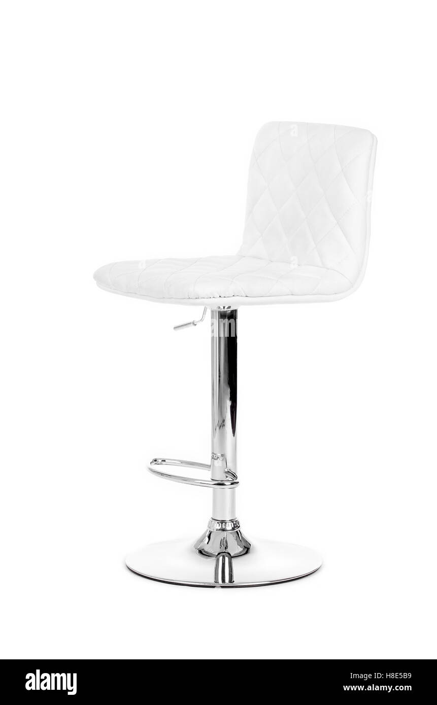 White leather modern bar Chair isolated over white background Stock Photo