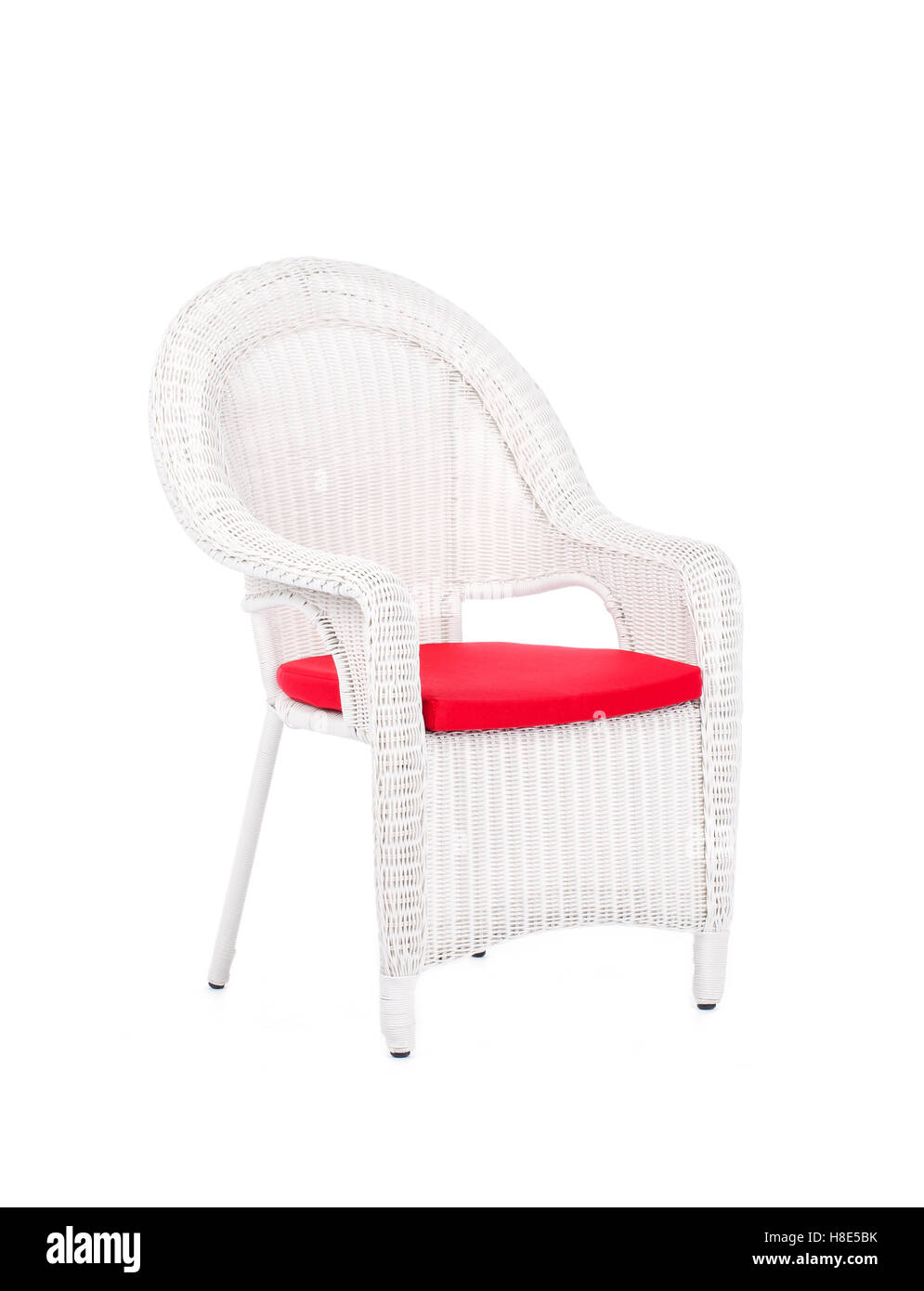 White wicker rattan chair, isolated on a white background Stock Photo