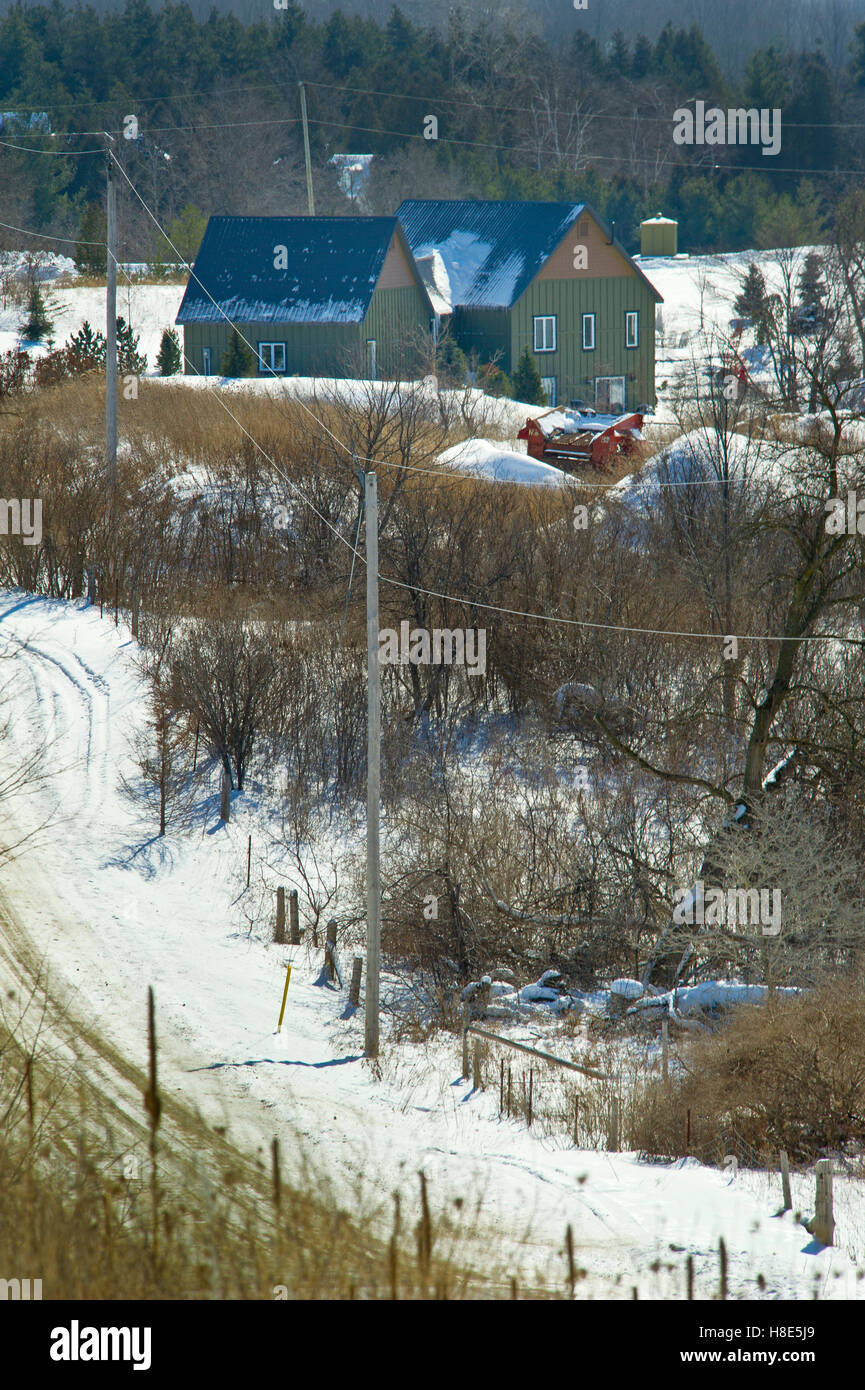 Farmhouse in Southern Ontario at winter time Stock Photo