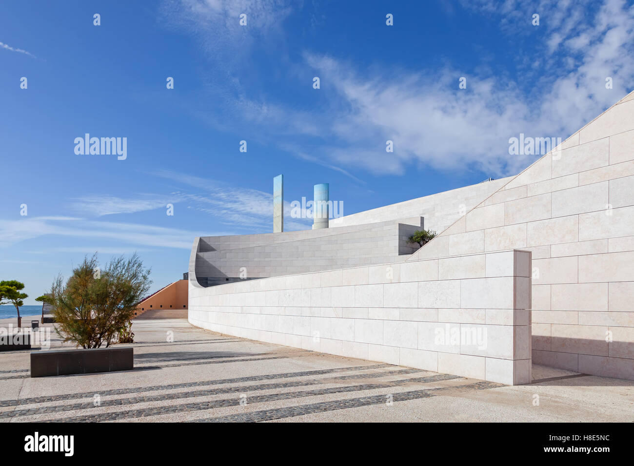 Lisbon, Portugal. Detail of the amphitheater exterior on the Champalimaud Foundation, Centre for the Unknown. Stock Photo