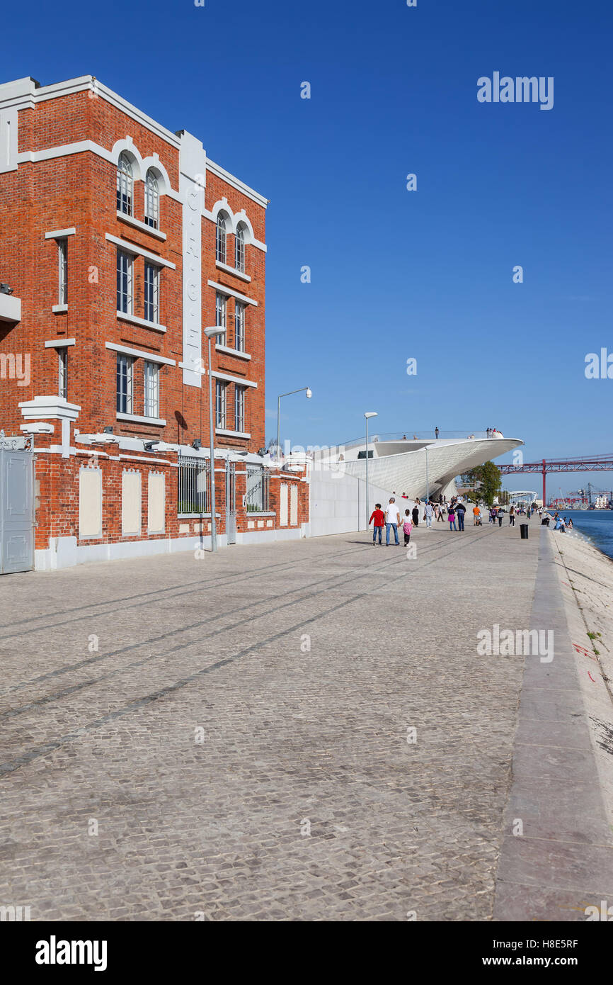Lisbon. Central Tejo, historical power plant and Electricity Museum with the MAAT, the new museum, in background. Stock Photo