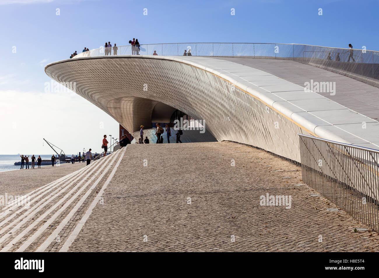 Entrance of the MAAT - Museum of Art, Architecture and Technology. Designed by the British architect Amanda Levete. Lisbon Stock Photo