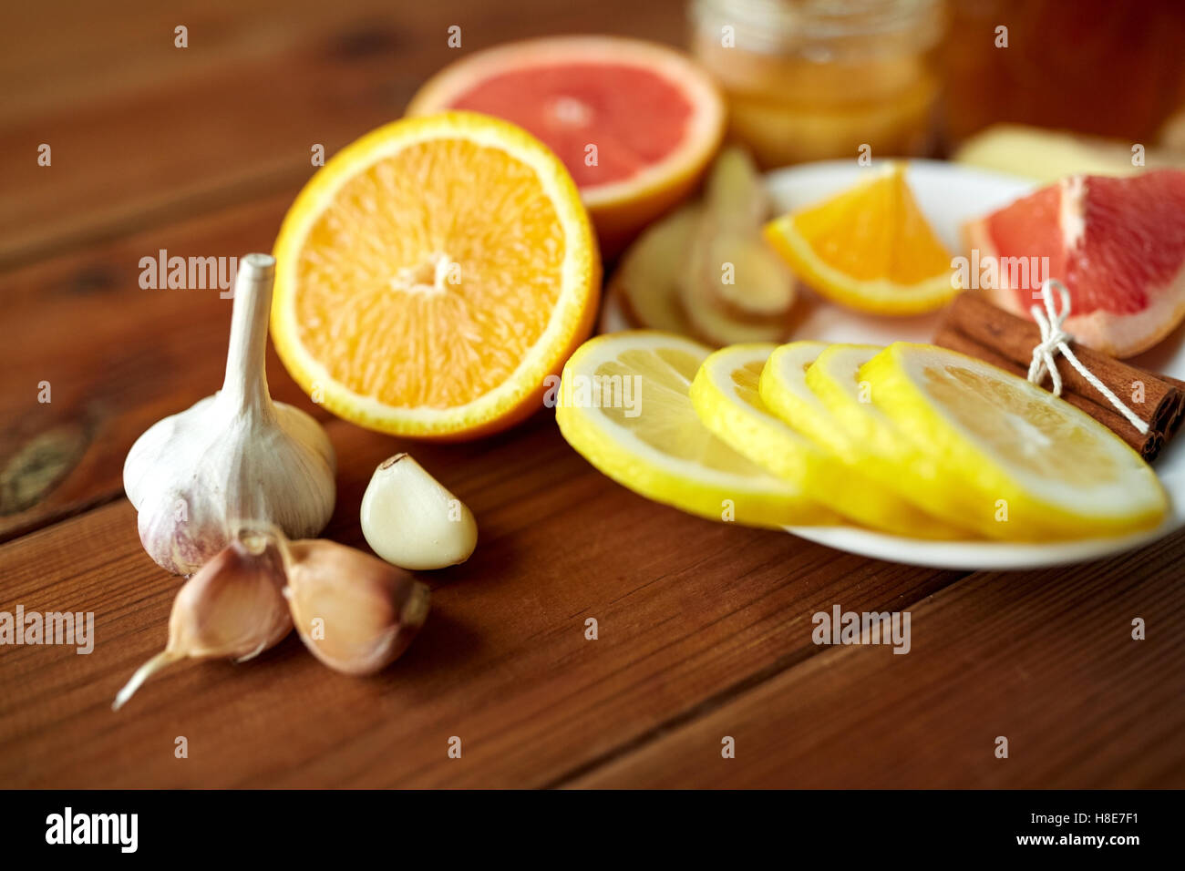 garlic, lemon, orange and other folk remedy Stock Photo Alamy